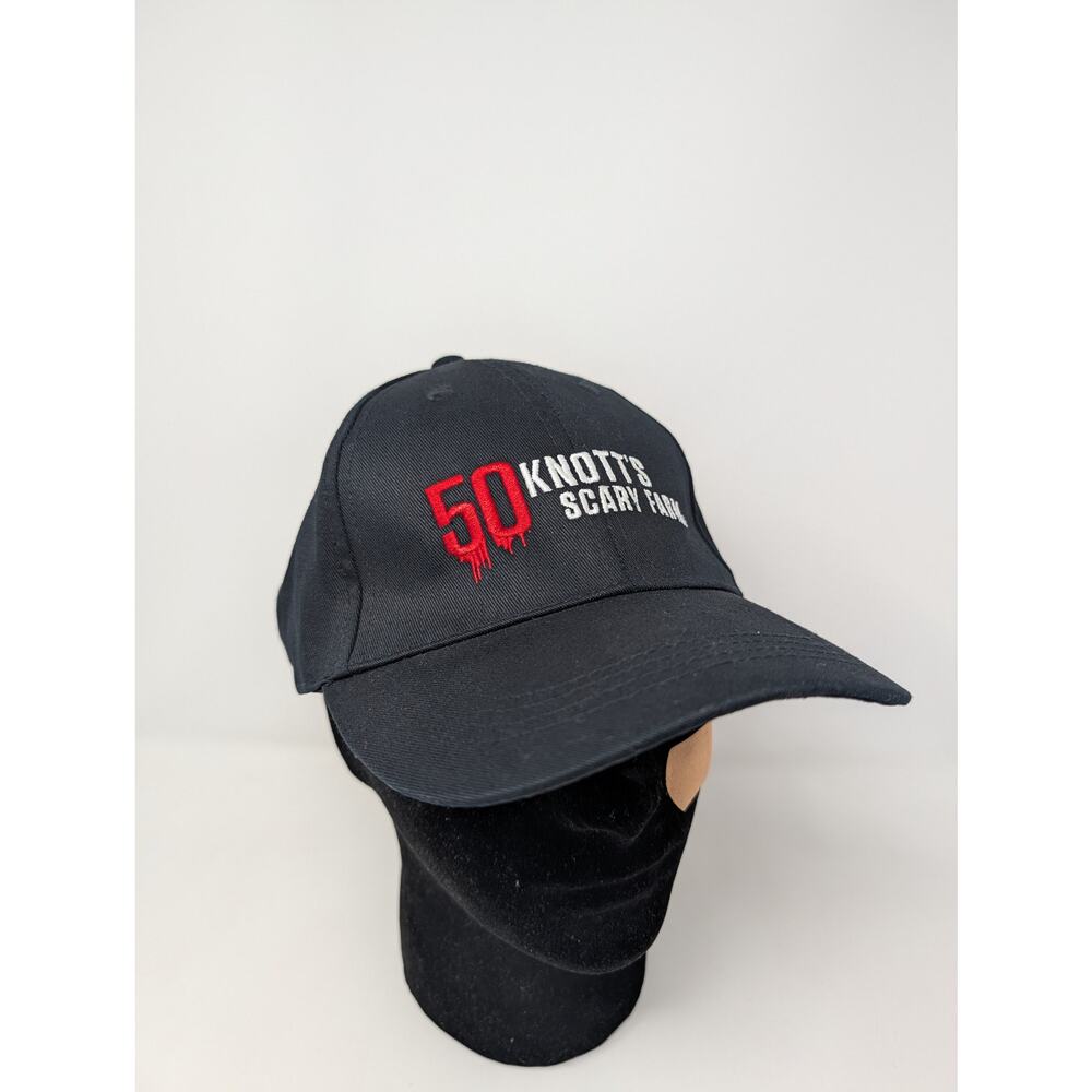 NWT Knott's Scary Farm 50th Anniversary Adjustable Black Hat Cap Knott's 50